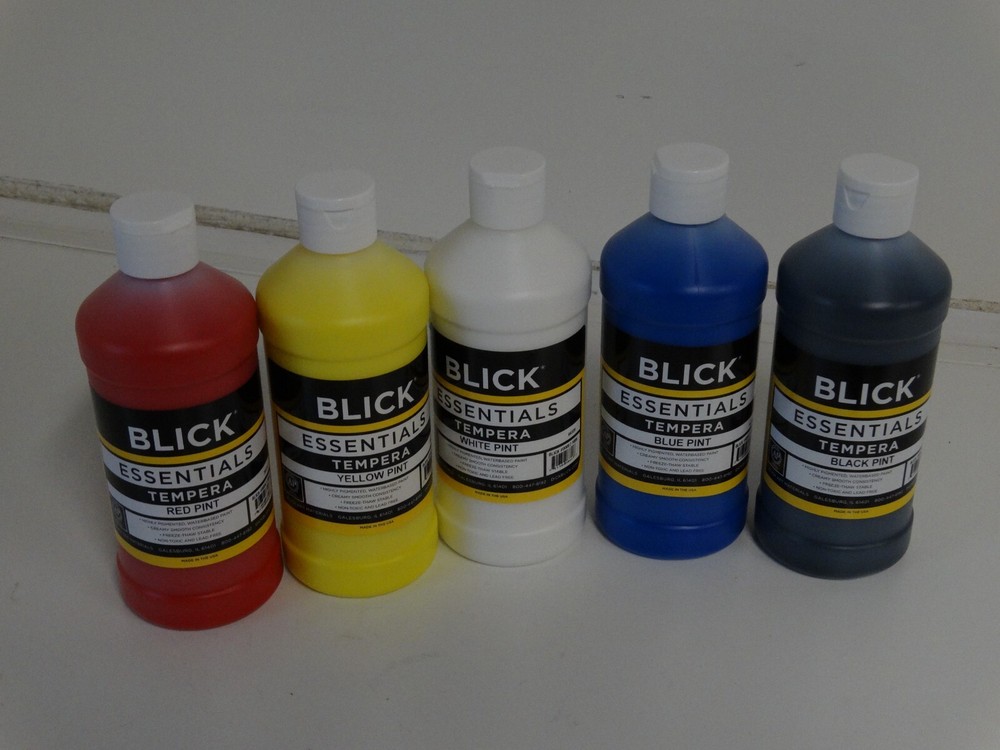 BLICK essentials tempera paint yellow red black white blue