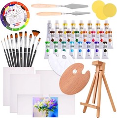 48pc Deluxe Painting Kits for Adults – Includes Adjustable Wood Easel, Thick …