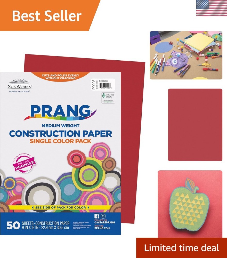 Vibrant Holiday Red Construction Paper, 9″ x 12″, 50 Sheets for Kids’ Crafts