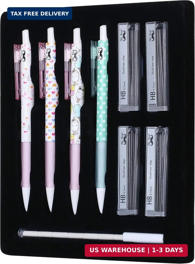 Mr. Pen- Cute Mechanical Pencil Set with Lead Refills & Erasers, 4 Pack, 0.7mm,