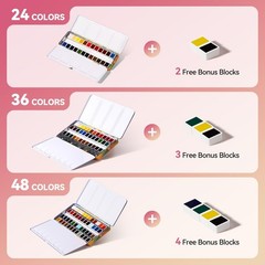 48 Colors Watercolor Paint Set – Easy to Blend, Portable Travel Palette for Arti