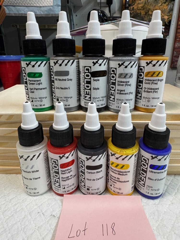 LOT OF 10 Golden High Flow Acrylics 1 fl. oz. /30 ml Sealed No Duplicates LOT118