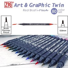 Kuretake Art & Graphic Twin: 80-Color Set RB+F Professional Dual-Tip Markers NEW