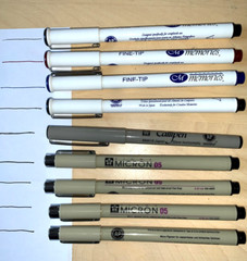 Eight Fine Tip Pens + One Callipen from Creative Memories & Sakura; total 9 pens