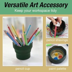 Clic & Go Artist Water Cup, Dark Green – Travel-Friendly Collapsible Brush Cl…