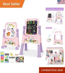 360° Double-Sided Adjustable Art Easel for Kids with Painting Accessories – Pink