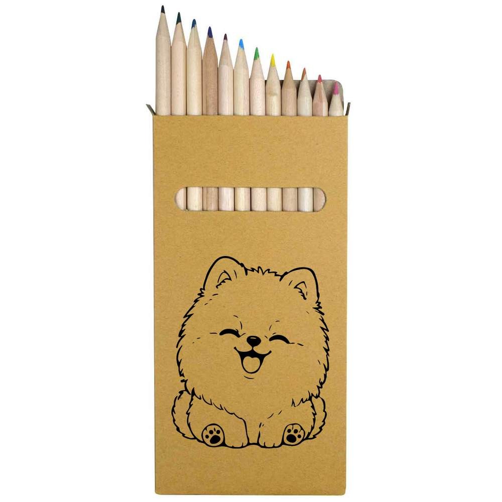 12 x ‘Happy Pomeranian Dog’ Long Colour Pencils (PE00097549)
