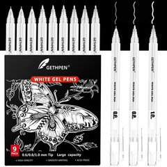 GETHPEN White Gel Pens,0.6mm 08mm 1.0mm Fine Point 0.6/0.8/1.0mm,