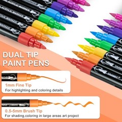 Vibrant 24-Color Acrylic Paint Pen Set with Brush and Fine Tips for All Crafts