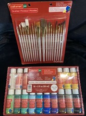 16 Color Matte Acrylic Paint Set & 18 Pc Brush Set New Sealed Free Shipping!