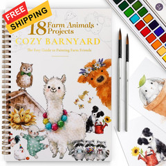 Watercolor Workbook for Beginners,18 Whimsical Farm Animal Theme, red