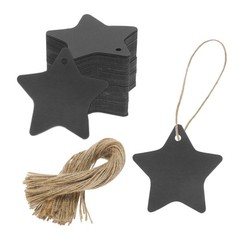100Pcs Kraft Paper Gift Tags with String,2.4×2.2″ Pentagram Paper Labels Black