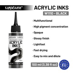 Black Acrylic Drawing Calligraphy Artists Archival Ink 100 ml 3.38 Fl Oz