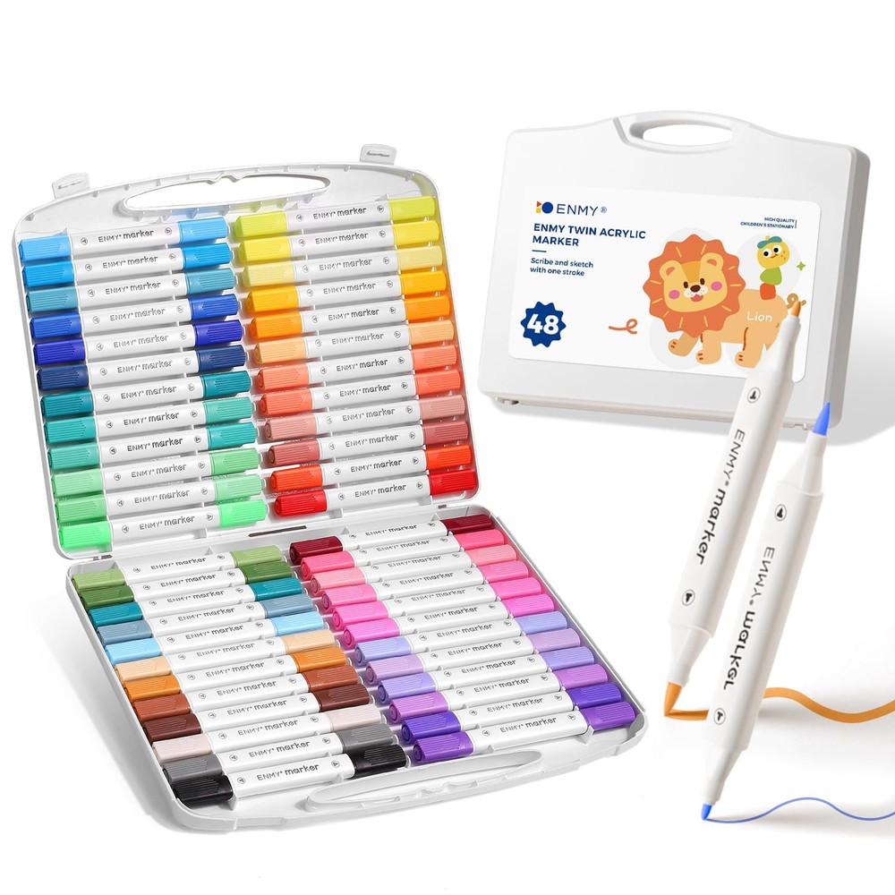 ENMY Dual Tip Acrylic Paint Markers, 48 Colors Acrylic Paint Marker Pens with…