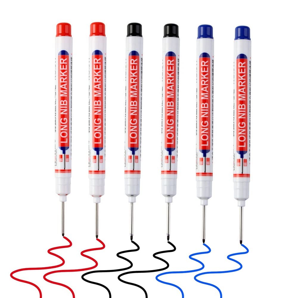 6pcs Long Head Marker Pens Multi-Purpose Deep Hole Red, Black, Blue