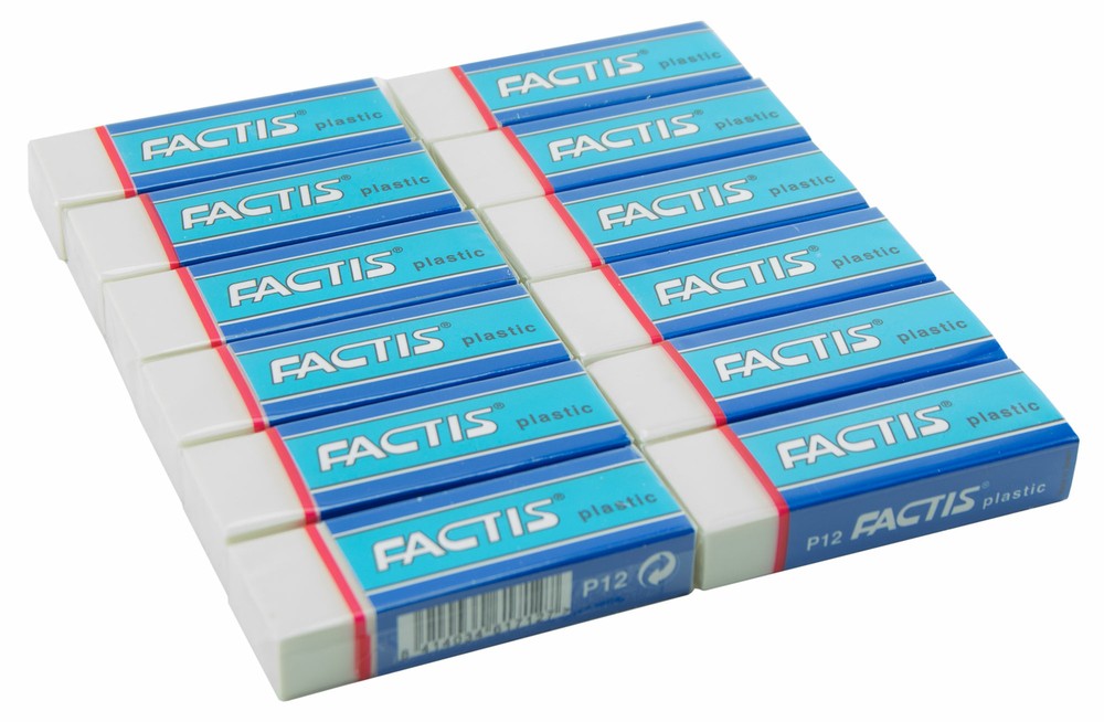 Factis Plastic Erasers P12 Non Abrasive Latex Free Graphite Pencil Erasing 12pk