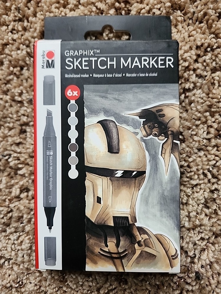 ? MARABU GRAPHIX SKETCH MARKERS 6 GREYS DUAL SIDED ALPHA ROBOT QUICK DRYING ART