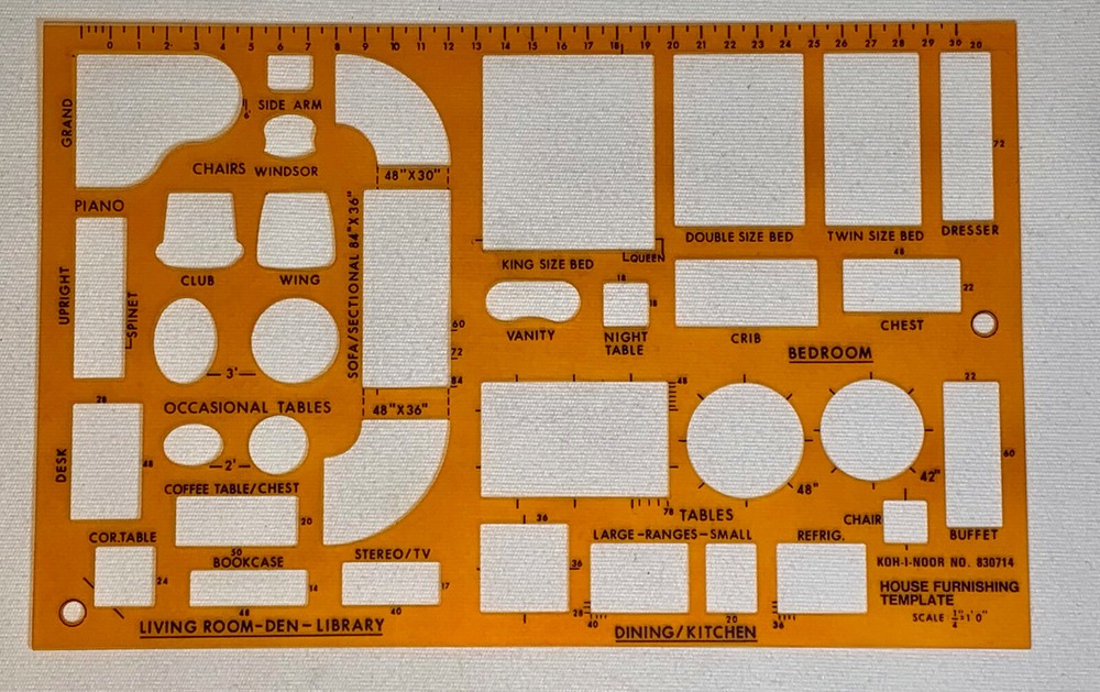 Koh-I-Noor No. 830714 House Furnishing Template – Scale 1/4″ = 1’0″