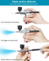 50 PSI Airbrush Set with Compressor, 3 Nozzles & Cleaning Tools for Various Uses