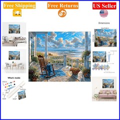 Beach Landscape Paint by Numbers Kit for Adults, 16x20in, Art Deco