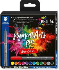 Staedtler Pigment Brush Pen – Pack of 12 – Basic Colours – (371 C12-1)