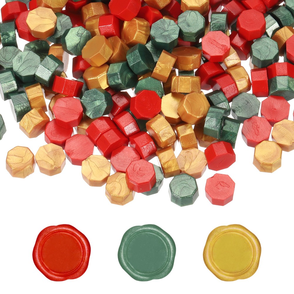 Wax Seal Beads, 600 Pcs Wax Sealing Beads, Gold/Bright Red/Pine Green