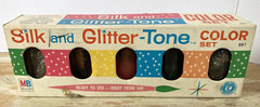 Vintage craft paints Silk & Glitter Tone Color Set Milton Bradley 1963 glass jar