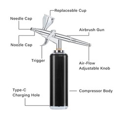 Cordless Airbrush Kit: Portable Compressor, Rechargeable, for Barber, Art, Ma…