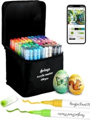 100 Colors Acrylic Paint Markers with Free App, Dual Brush & Fine Tip Acrylic Pa