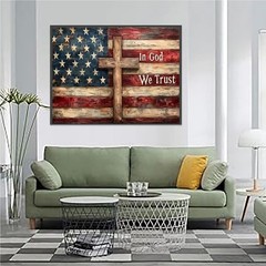 American Flag with Cross Paint by Numbers Kit for Adults On Canvas, Independe…