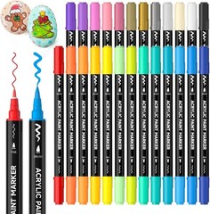 Shuttle Art 25 Colors Dual Tip Acrylic Paint Markers, Brush Tip and Fine Tip Acr