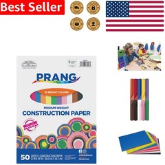 Craft-Ready 50 Sheets 12″ x 18″ Construction Paper – 10 Vibrant Assorted Colors