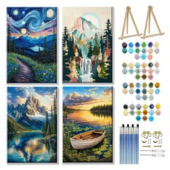 4 Pack Paint by Numbers Kit for Adults with Frame Mountain Paint by Number with