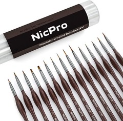 Nicpro 15 PCS Micro Fine Detail Paint Brush Set, Small Miniature 15, Brown