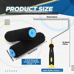 Threlaco 3 Pcs 9 Inch Drywall Compound Roller Cover with 9 Inch, mainly black
