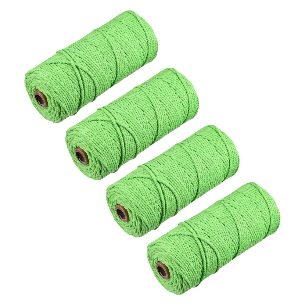 4 Pcs Cotton Rope 4 Strand Twisted Braided Rope Bright Green 109 Yard 3mm Dia