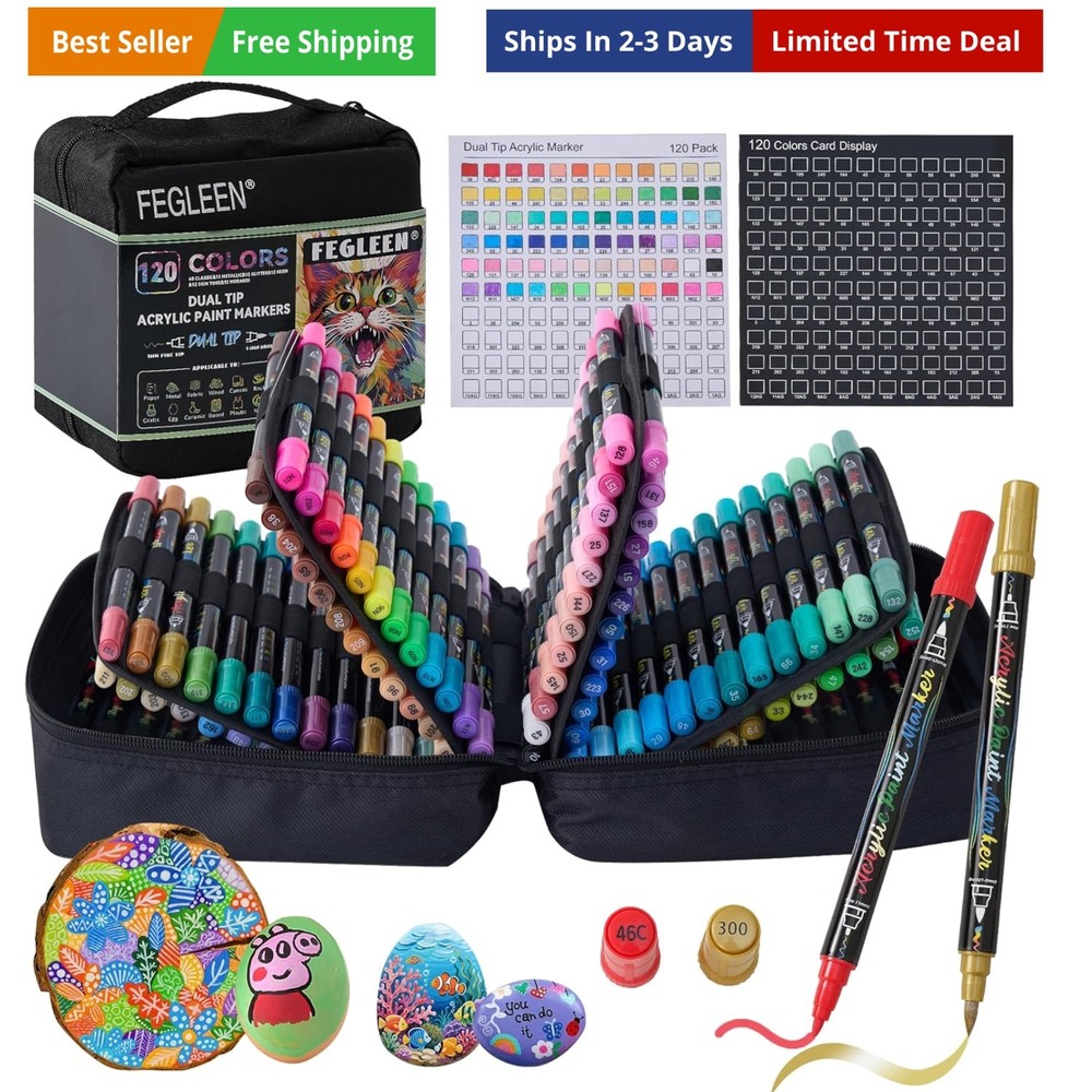 120 Colors Acrylic Paint Markers,Dual Tip Acrylic Marker Set With Fine Tip an…