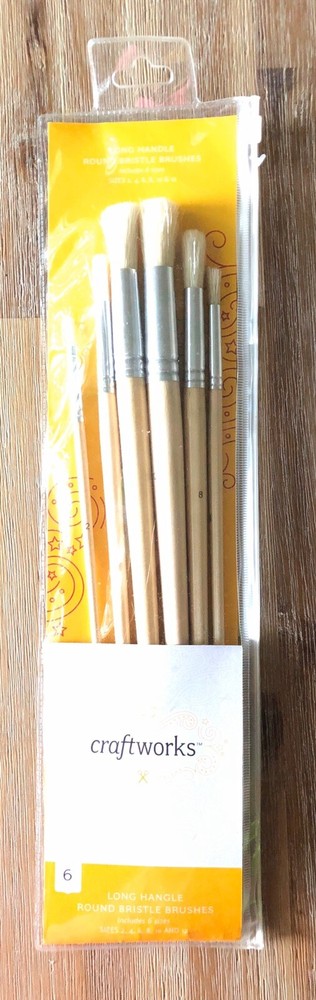Craftworks 6 Sizes Long Handle Round Bristol Art Painting Brushes