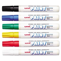 UniPaint Oil Based Marker, Medium Point, Assorted Inks,63630, 6/Set