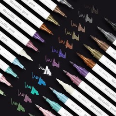 GC QUILL 12 Colors Metallic Marker Pens – Dual Tip Brush and Fine Point Pens …
