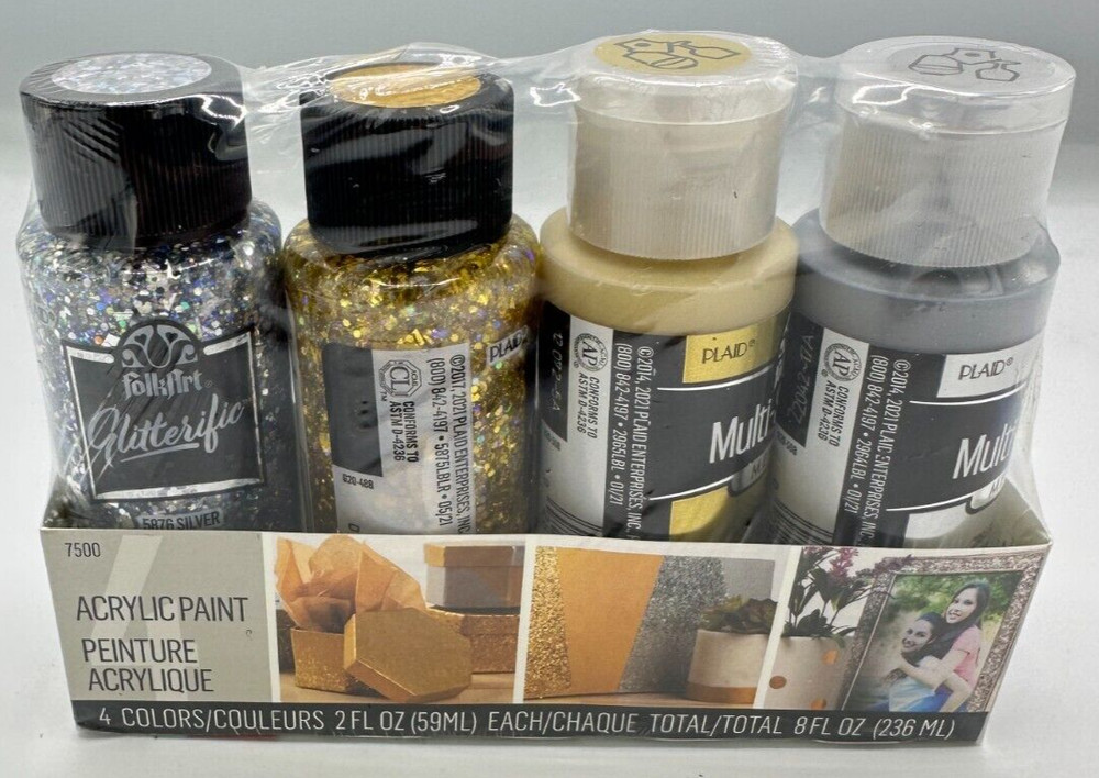 Folkart Multi Surface & Glitterific Paint Set 4/Pkg (7500)
