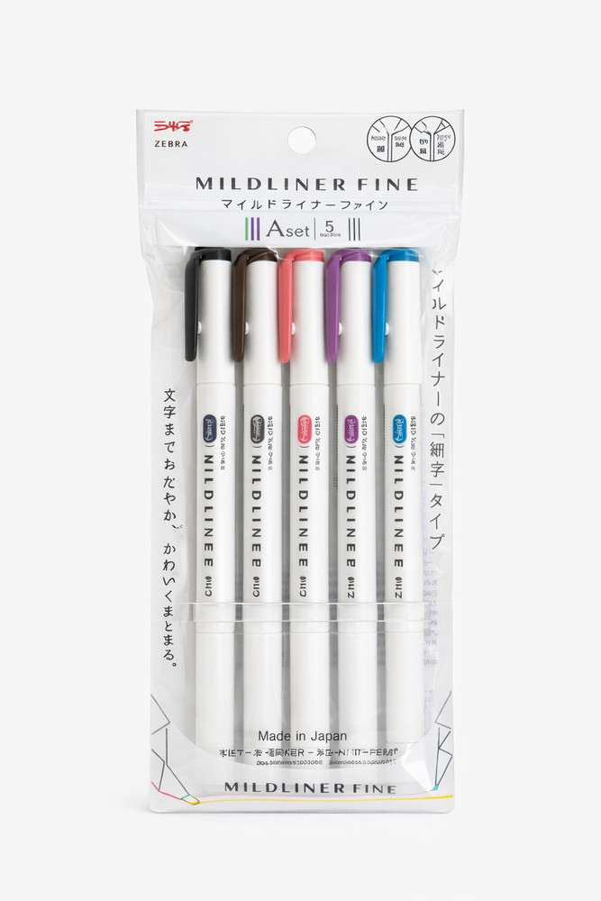 Zebra Mildliner Fine Highlighters 5-Color Set A – Japanese Markers, New