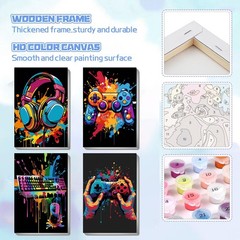 4 Pack Paint by Numbers Kit for with Frame Wooden Easel, Video Game Paint by …