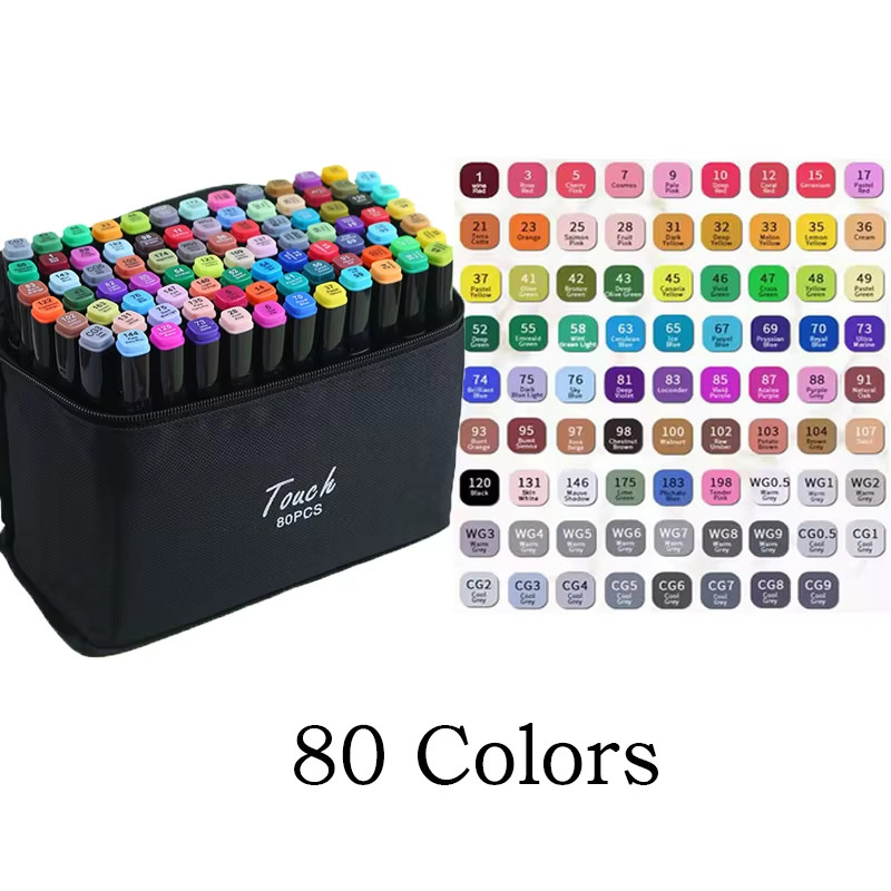 24-60 Colors Oily Art Marker Pen Set for Drawing Double Headed Sketching Tip Bas