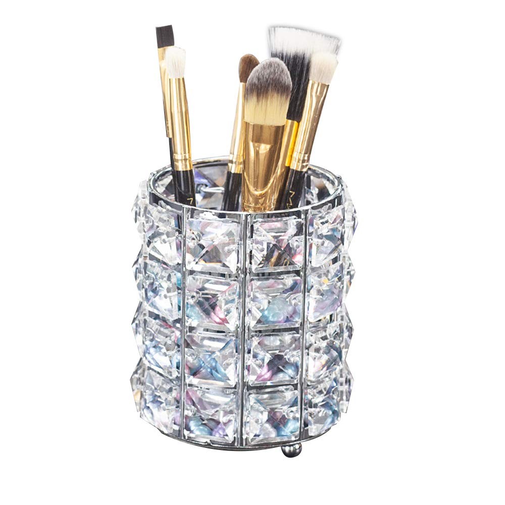 LUGUNU Makeup Brush Holder Organizer Golden Crystal Bling Pot-Sliver