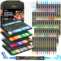 120 Colors Acrylic Paint Markers, Permanent Dual-Tip Acrylic Markers Set, Soft B