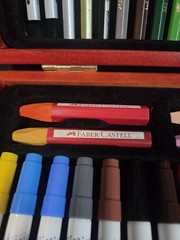 FABER-CASTELL COLORED PENCIL SET WITH MARKERS & OIL PASTELS IN WOOD BOX NO PAPER