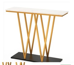 40 Inch Console Table with Faux Marble Top, W-Shaped Metal Frame Entryway Table