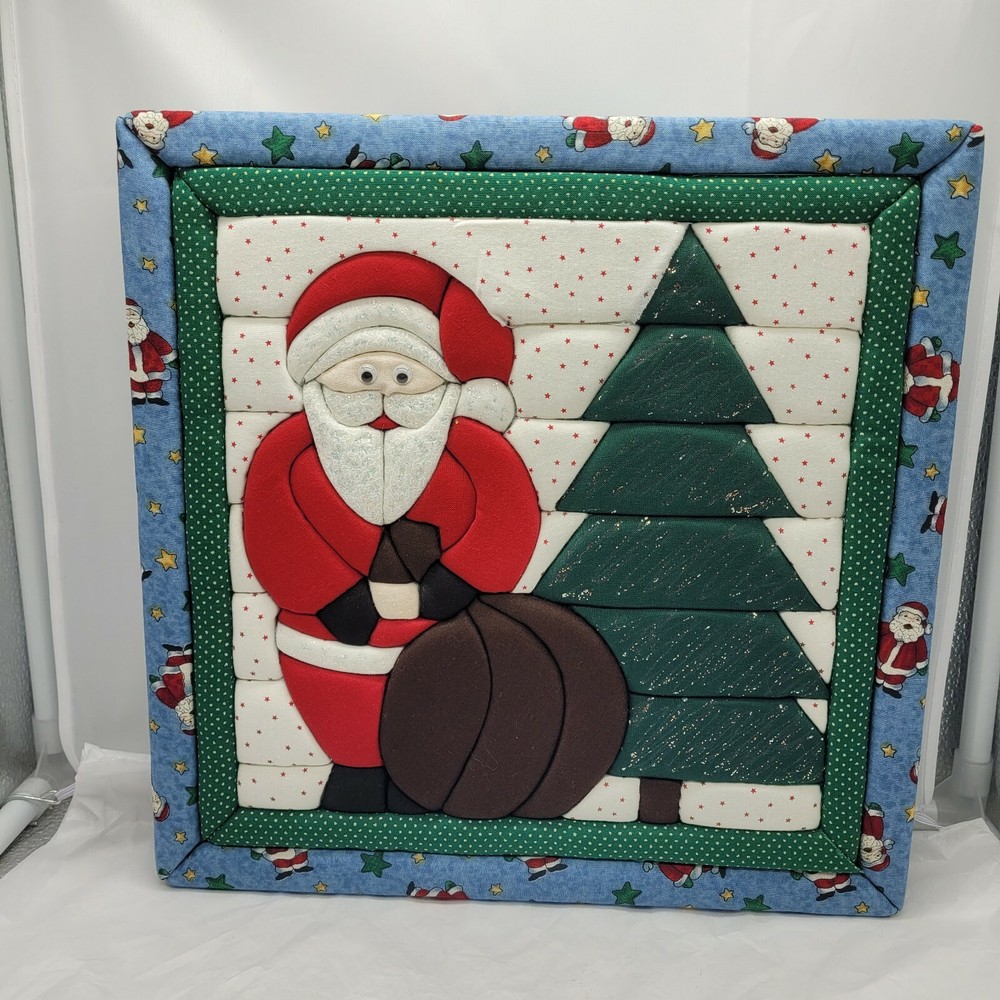 HC Christmas Santa Claus Tree Sparkle 3D Quilted Puffed Canvas Wall Art