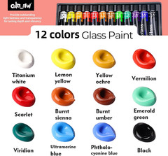 Acrylic Glass Paint Set with 6 Brushes, 1 Palette, 12 Colors Stain Glass Pain…